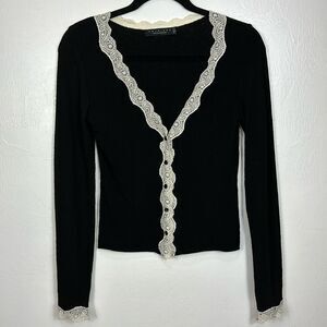 Twin Set by Simona Barbieri Viscose Blend Trim Cardigan In Black Size S